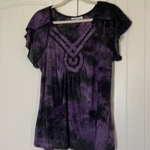 Purple XL short sleeve blouse - sequins on front. Dressy or casual.